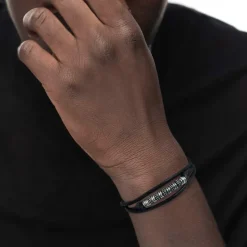 Discount Bracciale a doppio giro con cordino strobel elementi acciaio con trama Bracciali