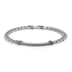 Sale Bracciale catena cuban e catena snake piatta centrale con trama puntinata Bracciali