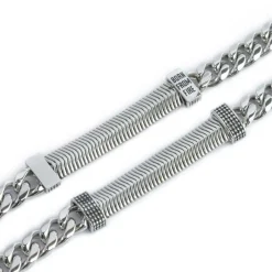 Sale Bracciale catena cuban e catena snake piatta centrale con trama puntinata Bracciali