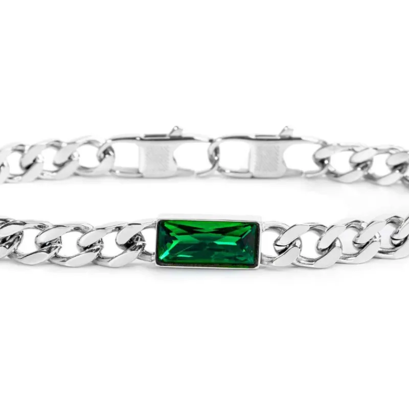 Outlet Bracciale catena grumetta con cristallo baguette centrale Bracciali