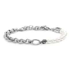 New Bracciale catena rolò con trama e perle Bracciali