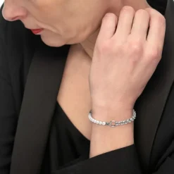 New Bracciale catena rolò con trama e perle Bracciali