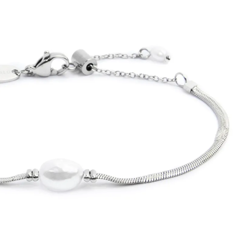 Sale Bracciale catena snake con perla ovale centrale Bracciali
