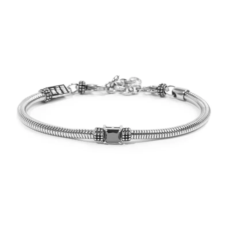 Discount Bracciale catena snake tonda con zircone quadrato nero centrale Bracciali