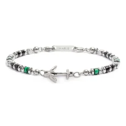 Discount Bracciale con ancora elementi in malachite ed onice nera Bracciali