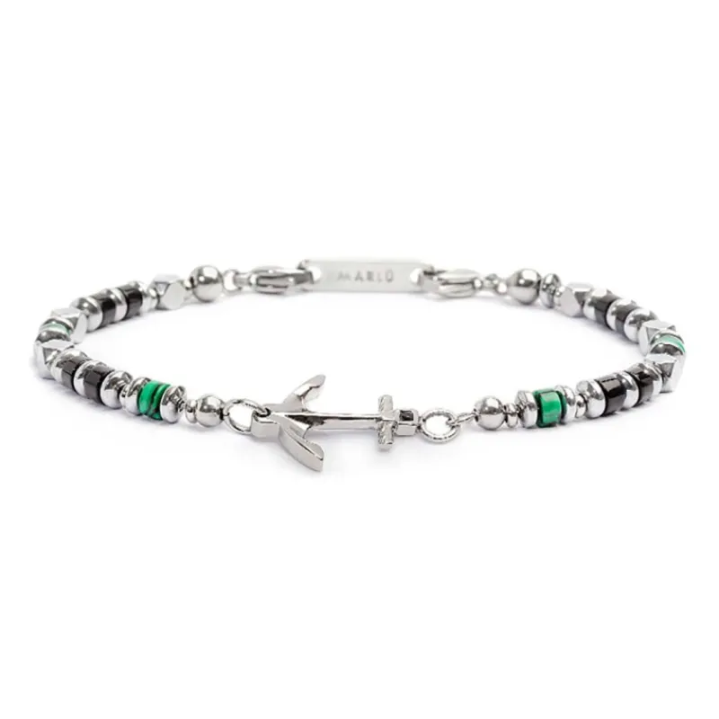 Discount Bracciale con ancora elementi in malachite ed onice nera Bracciali