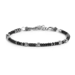 Outlet Bracciale con dischetti di onice nera e pietra lavica e anellini in acciaio Bracciali