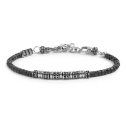 Online Bracciale con dischetti di pietra lavica e anellini in acciaio centrali Bracciali