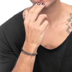 Online Bracciale con dischetti di pietra lavica e anellini in acciaio centrali Bracciali