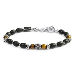 Fashion Bracciale con onice nera ovale e sfere occhio di tigre Bracciali