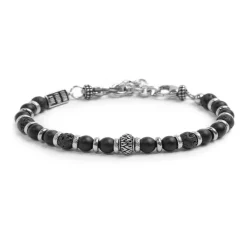 Online Bracciale con sfere in onice nera e pietra lavica Bracciali