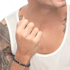 Online Bracciale con sfere in onice nera e pietra lavica Bracciali