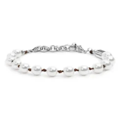 Outlet Bracciale cordino marrone con perle 8mm Bracciali