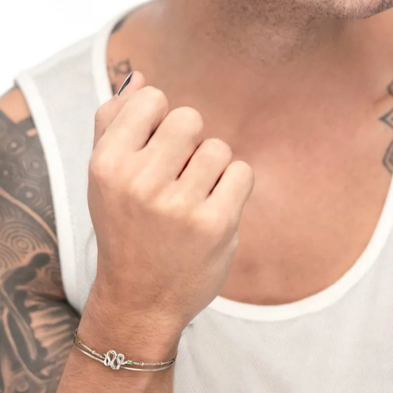 Outlet Bracciale doppia catena con serpente e zircone Bracciali