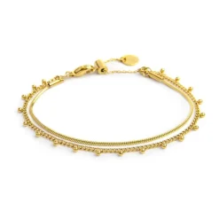 Fashion Bracciale doppia catena snake e grumetta con sfere Bracciali