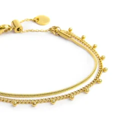 Fashion Bracciale doppia catena snake e grumetta con sfere Bracciali