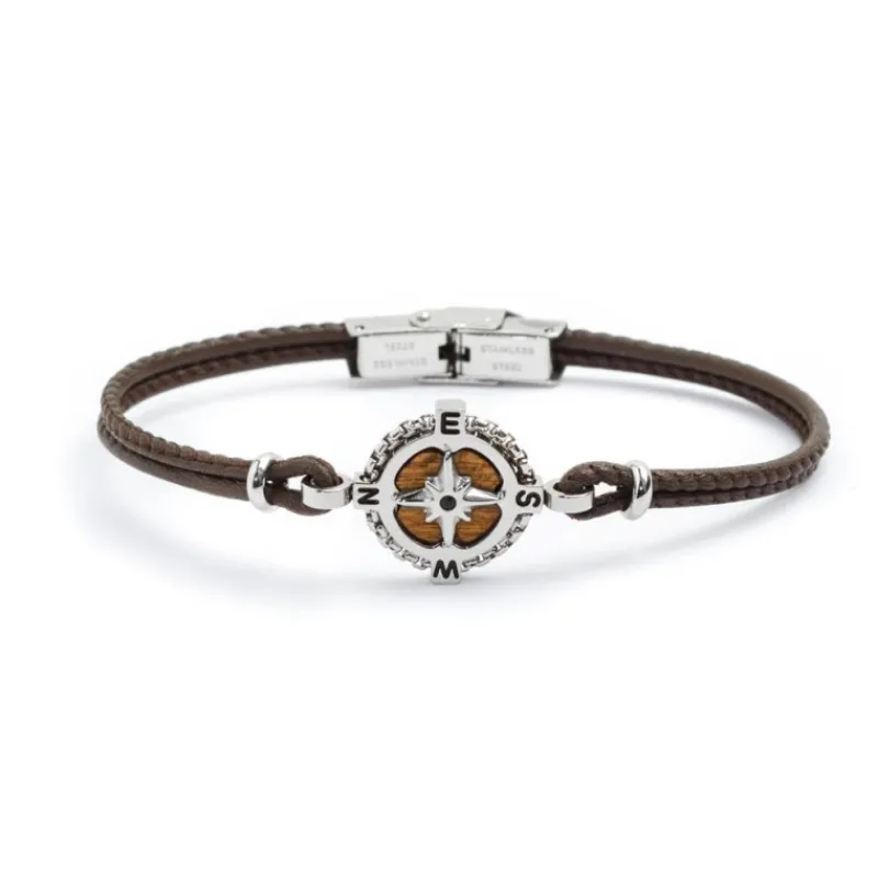 Discount Bracciale in pelle con rosa dei venti Bracciali