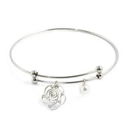 Sale Bracciale rigido con rosa e perla pendente Bracciali