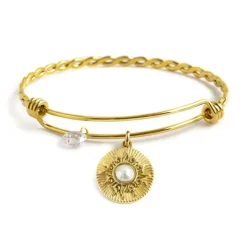 Best Bracciale rigido sole pendente con perla Bracciali