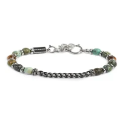Online Bracciale sfere in pietra e dischetti acciaio con catena centrale Bracciali