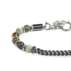 Online Bracciale sfere in pietra e dischetti acciaio con catena centrale Bracciali