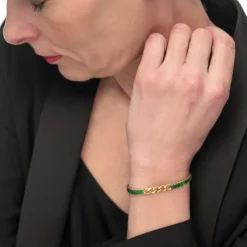 Fashion Bracciale tennis cristalli baguette con catena grumetta centrale Bracciali