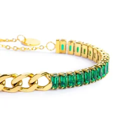 Fashion Bracciale tennis cristalli baguette con catena grumetta centrale Bracciali