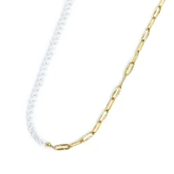 Fashion Collana catena figaro e catena con perle bianche irregolari Collane