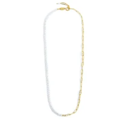 Fashion Collana catena figaro e catena con perle bianche irregolari Collane