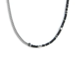 Online Collana catena fish bone con dischetti di onice nera e pietra lavica Collane