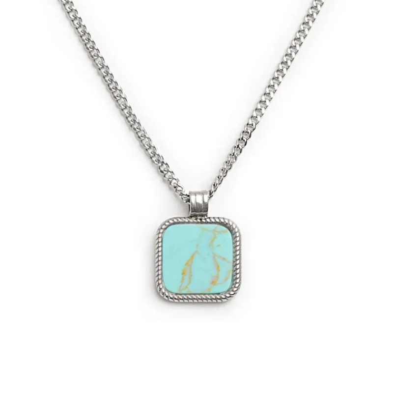 Clearance Collana catena grumetta con pendente turchese quadrato Collane