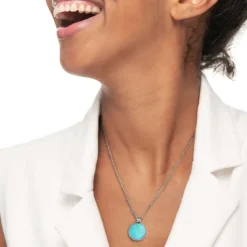 Online Collana catena grumetta con pendente turchese tondo Collane