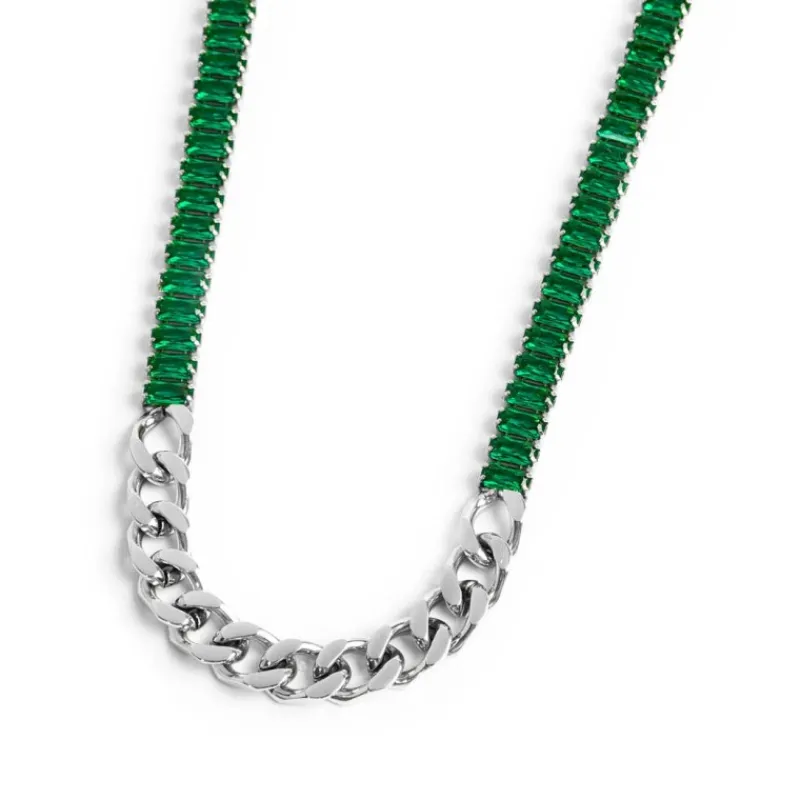 Outlet Collana catena grumetta con tennis cristalli baguette Collane