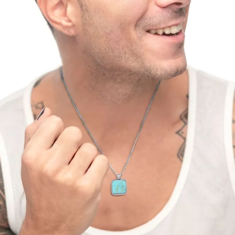 Clearance Collana catena grumetta con pendente turchese quadrato Collane