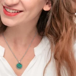 Fashion Collana catena grumetta con piastrina tonda pendente Collane
