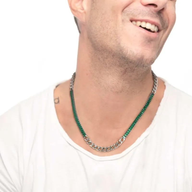 Outlet Collana catena grumetta con tennis cristalli baguette Collane