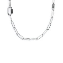 Discount Collana catena maglia larga diamantata con elemento ovale al centro in black oil Collane