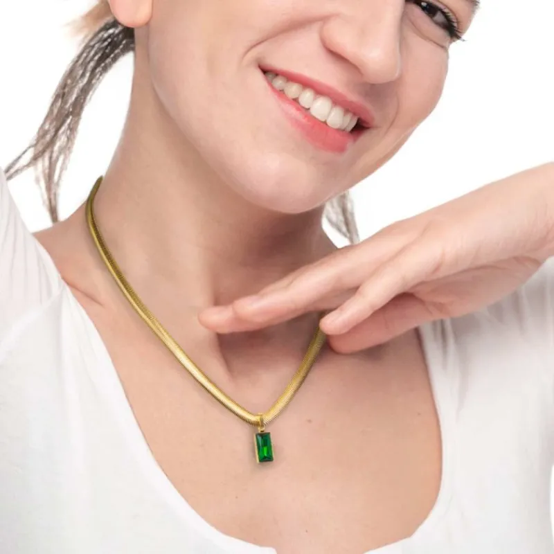 Fashion Collana catena snake cristallo baguette centrale Collane