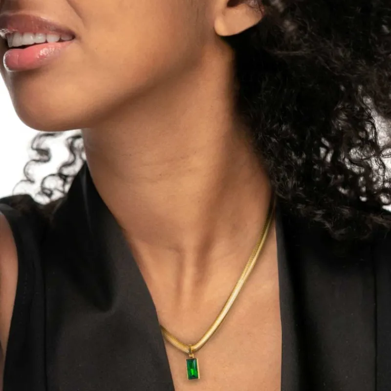 Fashion Collana catena snake cristallo baguette centrale Collane