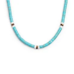 Sale Collana con dischetti turchesi occhio di tigre e conchiglie bianche Collane