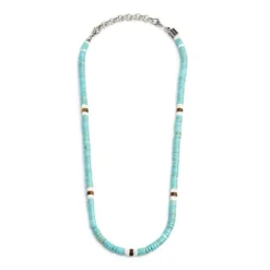 Sale Collana con dischetti turchesi occhio di tigre e conchiglie bianche Collane