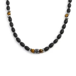Hot Collana con onice nera ovale e sfere occhio di tigre Collane