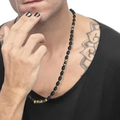 Hot Collana con onice nera ovale e sfere occhio di tigre Collane