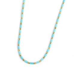 Outlet Collana con perline a tubo turchesi ed ematite Collane