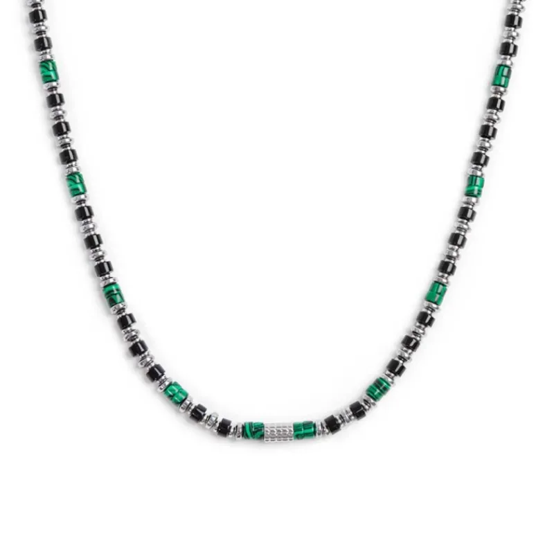 Hot Collana con rondelle in malachite ed onice nera elementi in ematite Collane