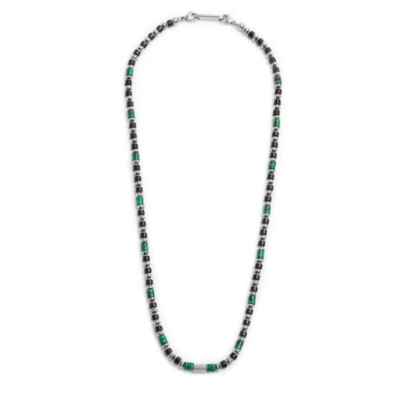 Hot Collana con rondelle in malachite ed onice nera elementi in ematite Collane