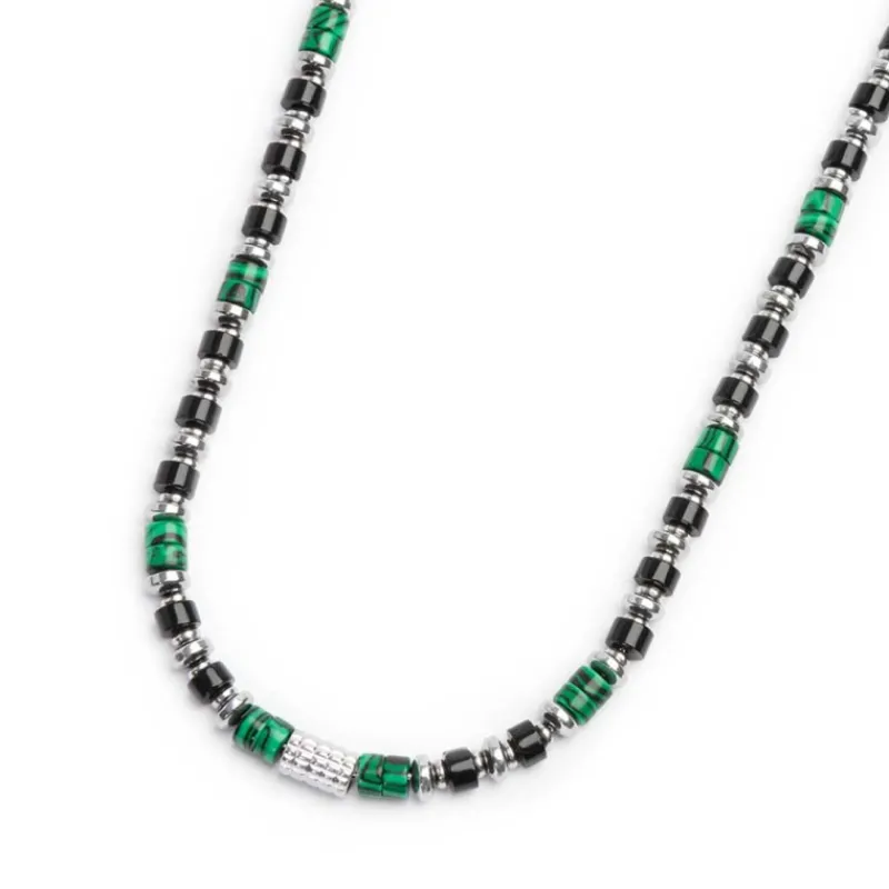Hot Collana con rondelle in malachite ed onice nera elementi in ematite Collane