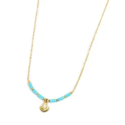 Sale Collana conchiglia pendente con perla e perline a tubo turchesi Collane