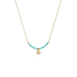 Sale Collana conchiglia pendente con perla e perline a tubo turchesi Collane