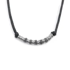 Online Collana cordino strobel elementi in acciaio con trama puntinata in black oil Collane